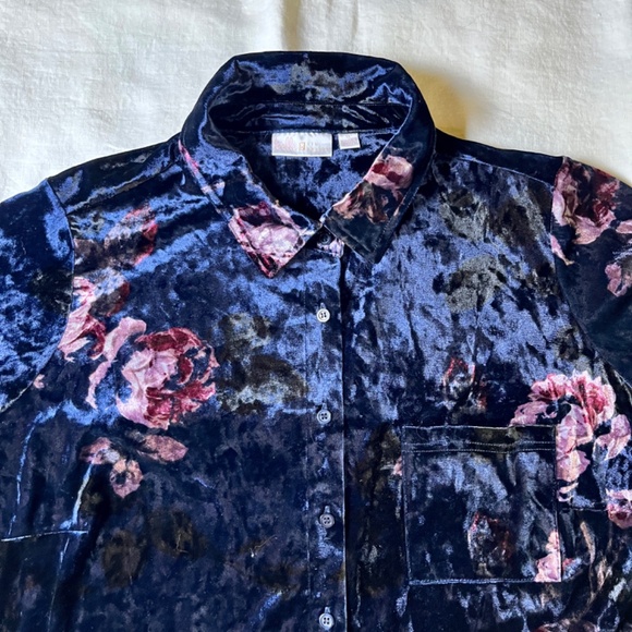 Women's Velvet L/S Floral Blouse Plus Size Dark Romance Whimsigoth Velour - Picture 2 of 10